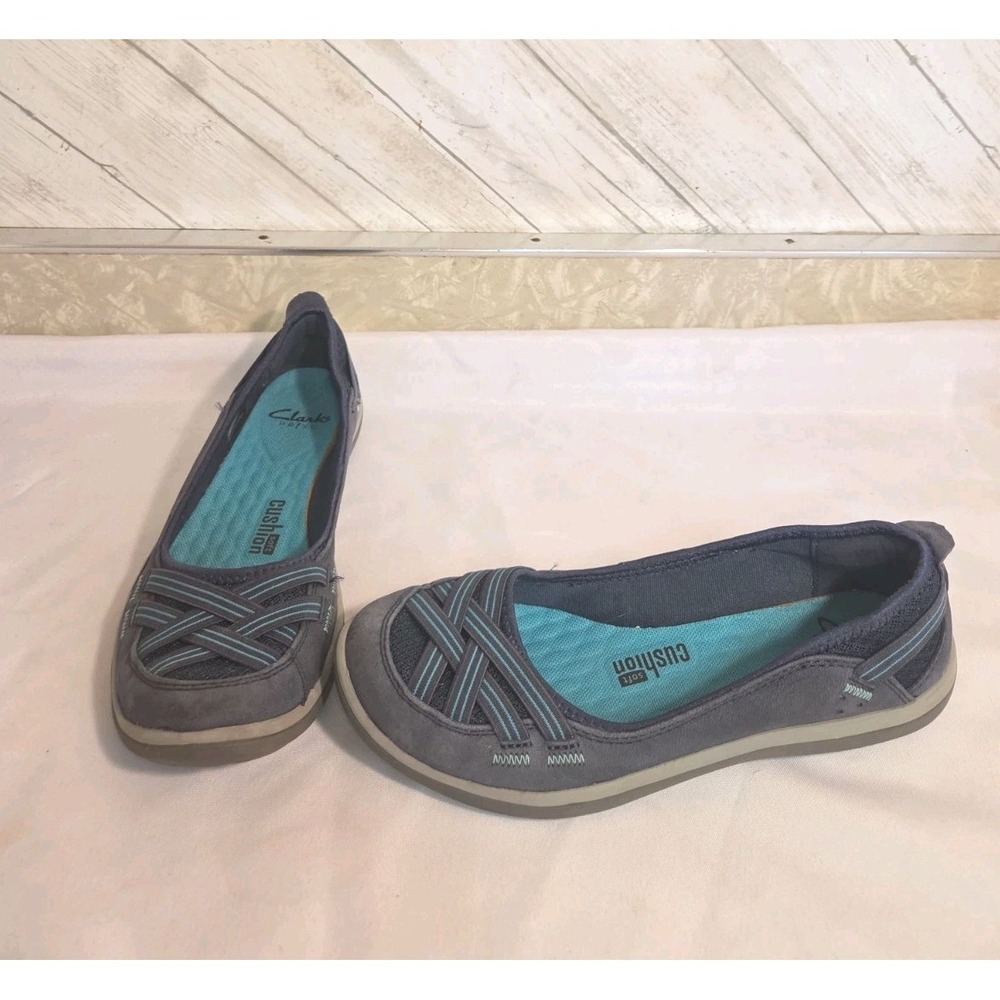 Womans Navy Blue Clarks Privo Cloudsteppers Basket Weave Flats Shoes Size 7M